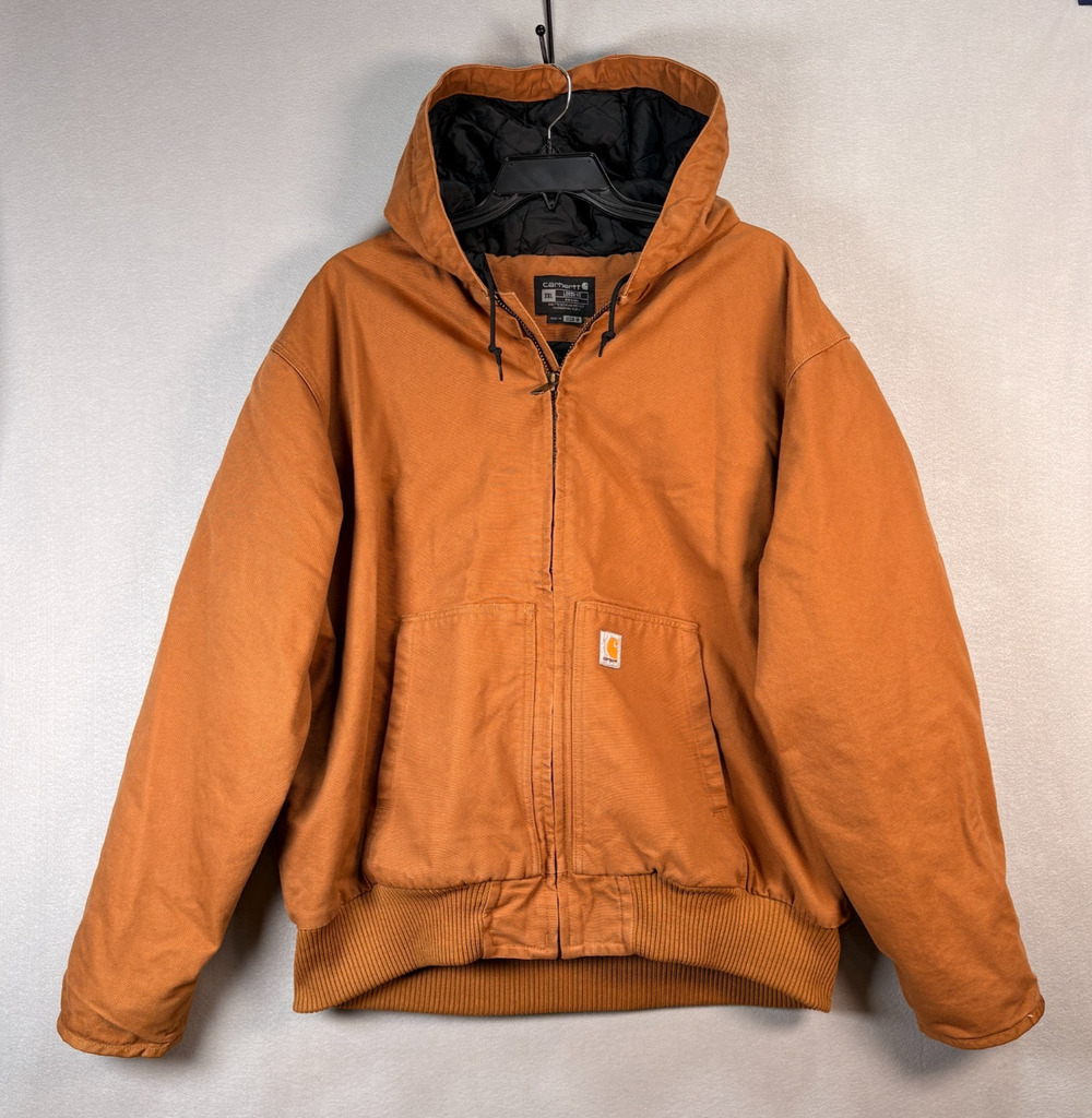 Carhartt Men's 2XL Brown Duck Canvas Hooded Active Jacket Quilted Lined J130-M